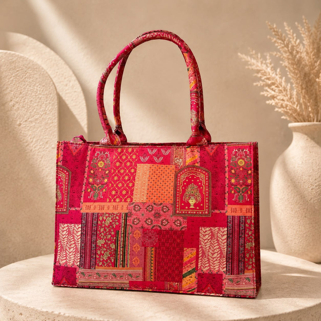 Premium Red Patchwork Tote Bag