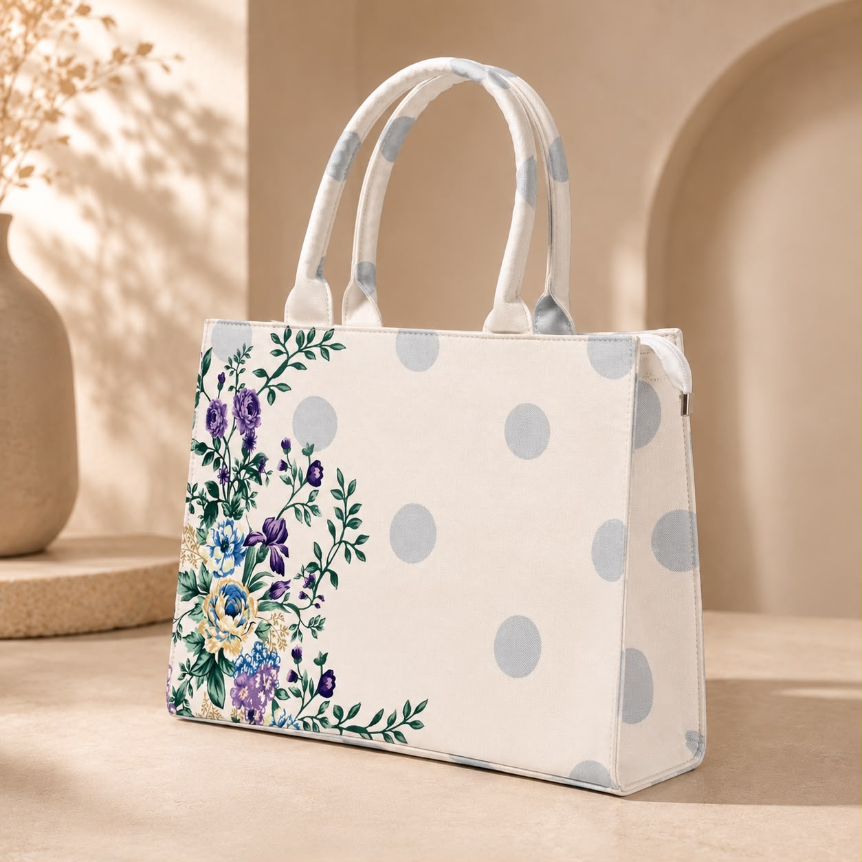 Premium White Floral Tote Bag