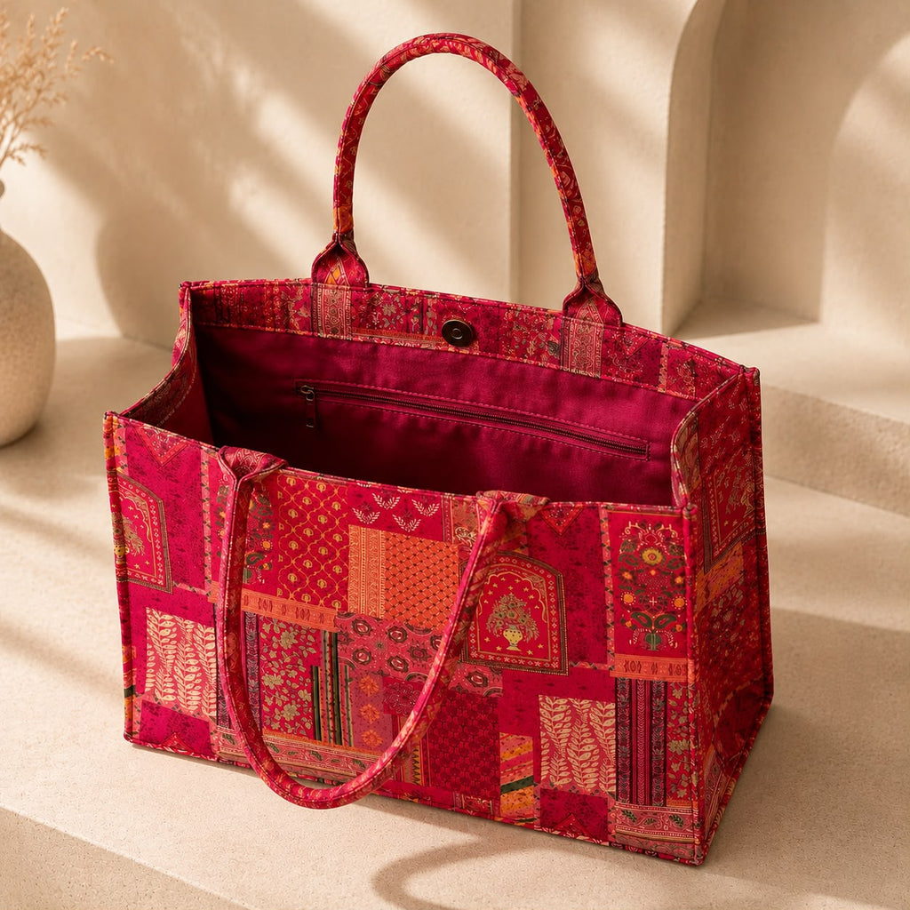 Premium Red Patchwork Tote Bag
