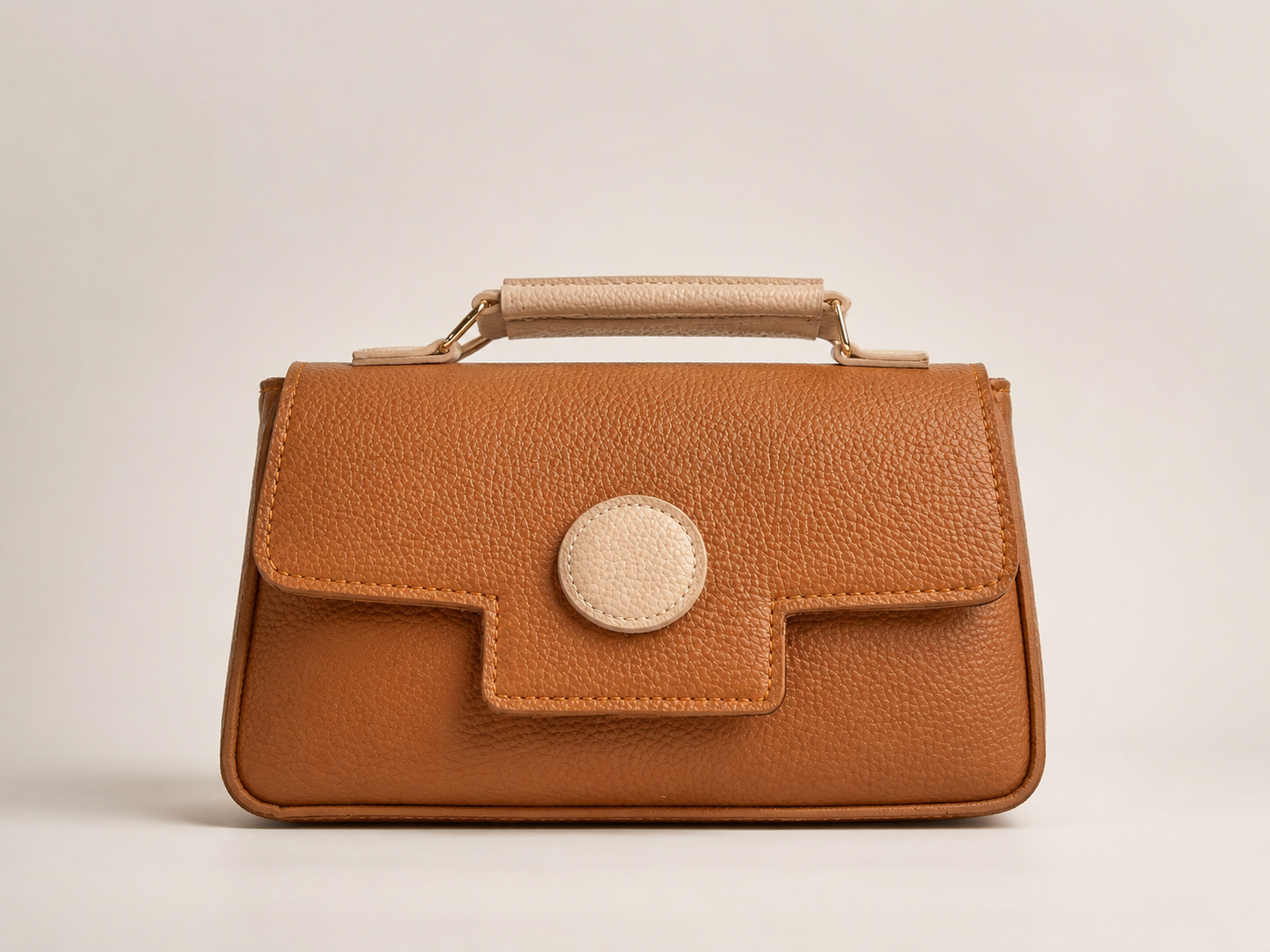 Elegant Tan & Beige Structured Leather Handbag
