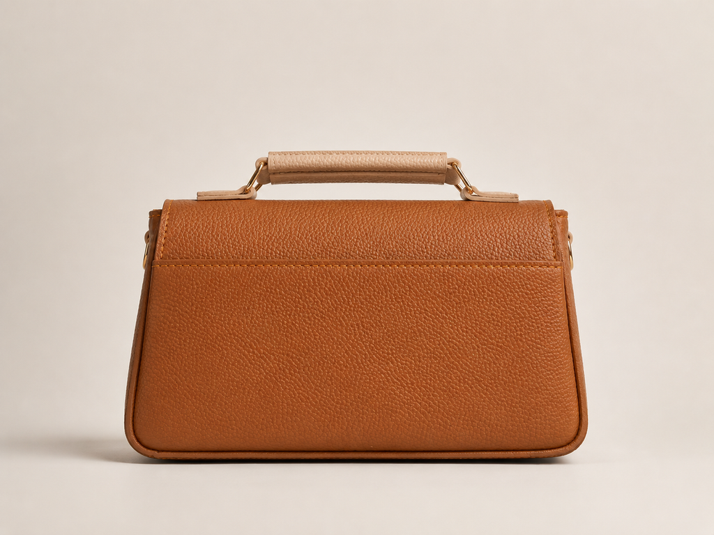 Elegant Tan & Beige Structured Leather Handbag