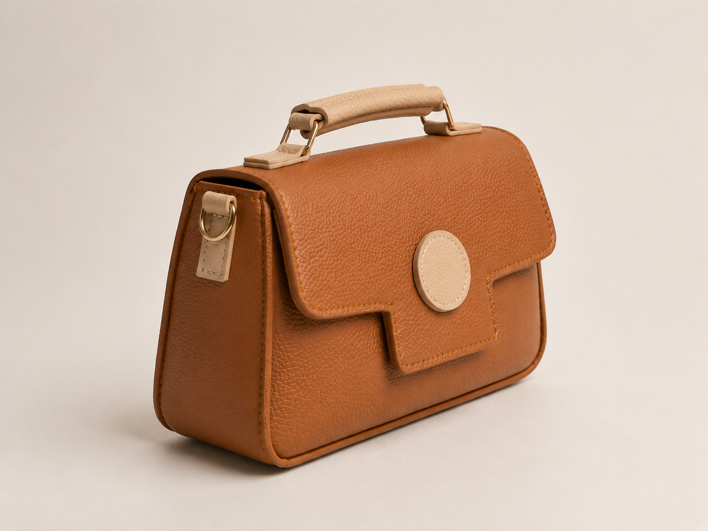 Elegant Tan & Beige Structured Leather Handbag