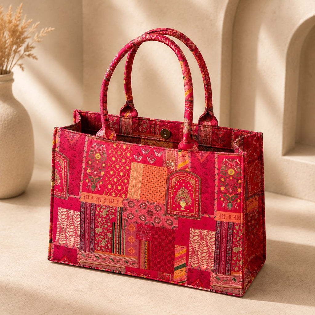 Premium Red Patchwork Tote Bag